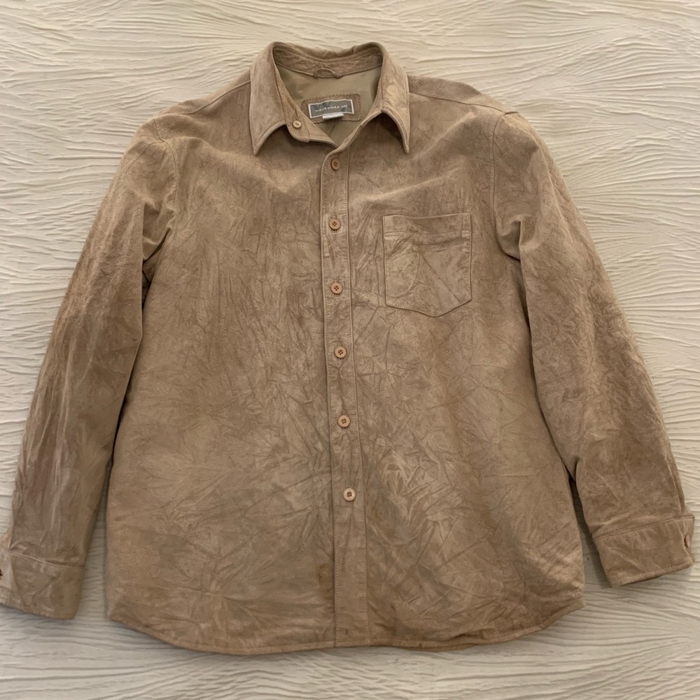 Vintage Weekendz Off Fully Lined Tan Leather Shirt Jacket, size Large